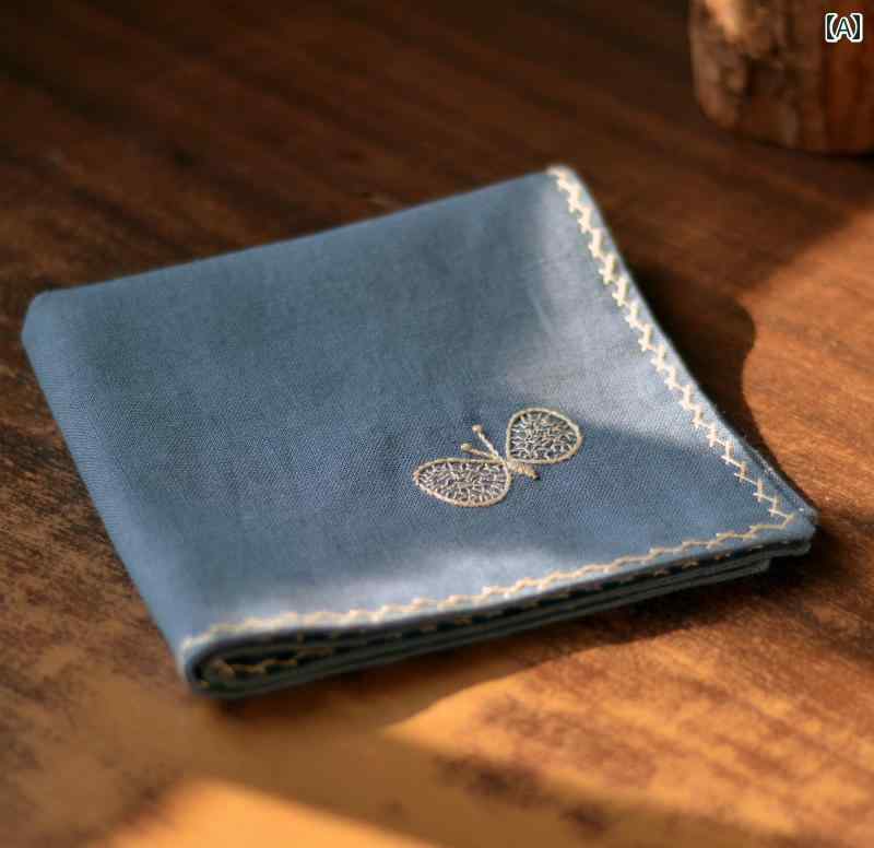 ハンカチ おしゃれ シンプル 刺繍 綿 麻 二重 カップル メンズ レディース プレゼント お揃い 蝶々 バタフライ かわいい