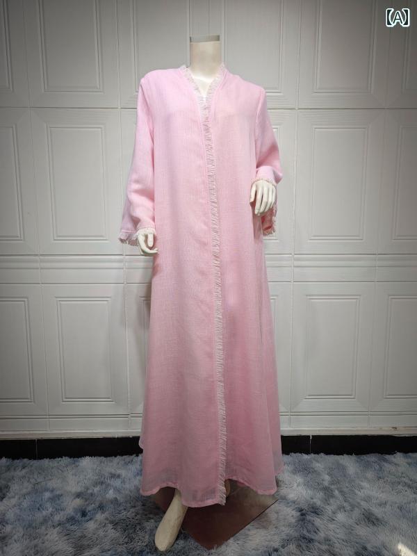 レディース 民族衣装 中東 無地 ロングスカート モダン コットン リネン カーディガン イスラム 教徒 ロングスカート