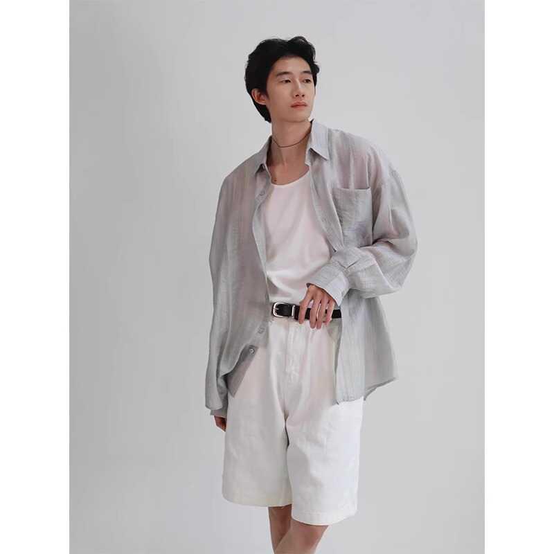 メンズ 秋夏 薄手 日焼け防止 シャツ ゆったり 長袖 トップス ユニセックス シンプル 万能 おしゃれ