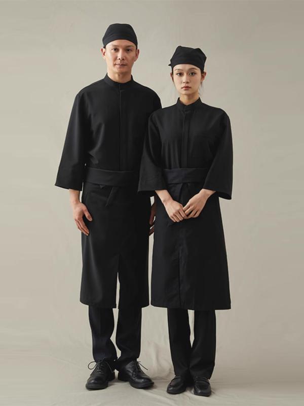 調理衣 板前 男女兼用 日本料理 仕事着 制服 作業着 作務衣 伝統的 和風 シンプル ウェイター シェフ レストラン 前掛け エプロン 帽子 ハイエンド