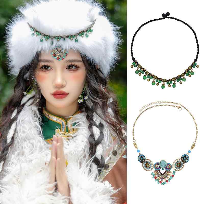 エスニック 額 チェーン ネックレス デュアル 目的 レトロ 漢服 タッセル 頭飾り 雲南 写真 エキゾチック ヘア アクセサリー