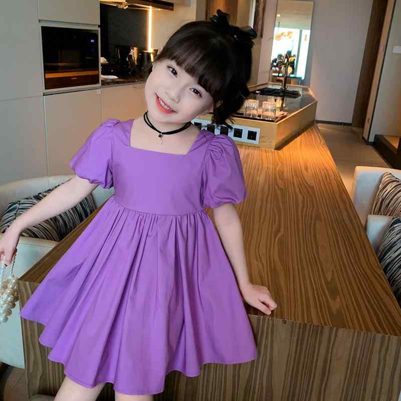 女の子 ワンピース サマー ドレス 子供服 かわいい パフスリーブ スカート スクエアネック コットン 赤ちゃん 韓国 夏 シンプル