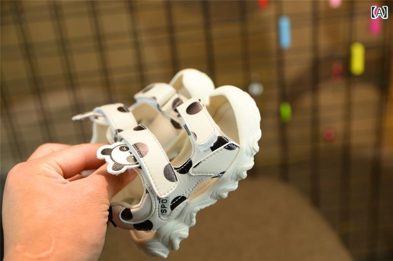 ベビー サンダル 幼児 赤ちゃん ステップ イン シューズ 靴 夏 レディース メンズ オープントゥ かわいい パンダ ベージュ ピンク ファブリック