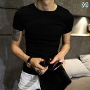 メンズ 男性 ファッション 半袖 ラウンドネック 無地 夏 サマー Tシャツ シンプル カジュアル 韓国 スリム フィット