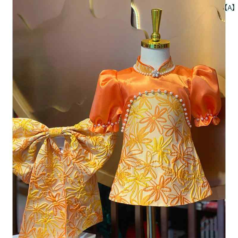 チャイナ ドレス 幼児 一歳 ドレス 女の子 赤ちゃん 中国風 ガール チャイナ 100日 誕生日 パーティー オレンジ