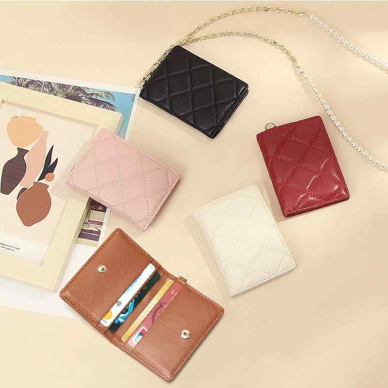 カードケース スロット パスケース シープスキン ドキュメント バッグ ポータブル 薄型 ミニ 折りたたみ マルチ バックル 韓国 チェーン プレゼント