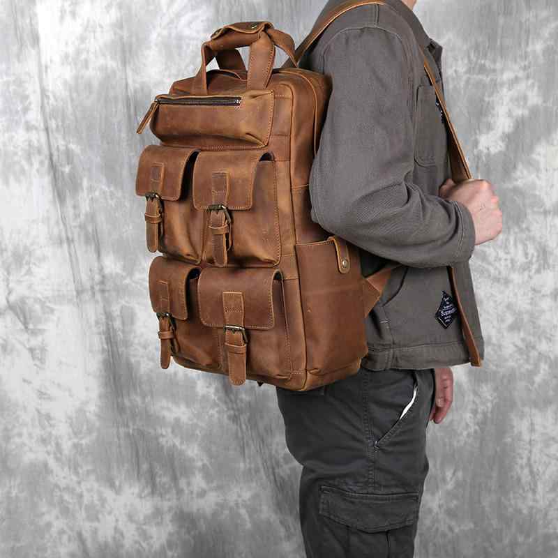 楽天way-ugoレトロ ホース レザーバック パック メンズ 最上層 牛革 大容量 旅行 革 17インチ 大型 コンピュータ 33x13x46cm