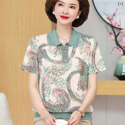 お母さん サマー セットアップ カジュアル 普段使い 夏 半袖 Tシャツ 女性 ニット セーター 薄手 トップス 着心地よい 芸術的 鮮やか ボタン付き お母さん サマー セットアップ カジュアル 普段使い 夏 半袖 Tシャツ 女性 ニット セーター 薄手 トップス 着心地よい 芸術的 鮮やか ボタン付き