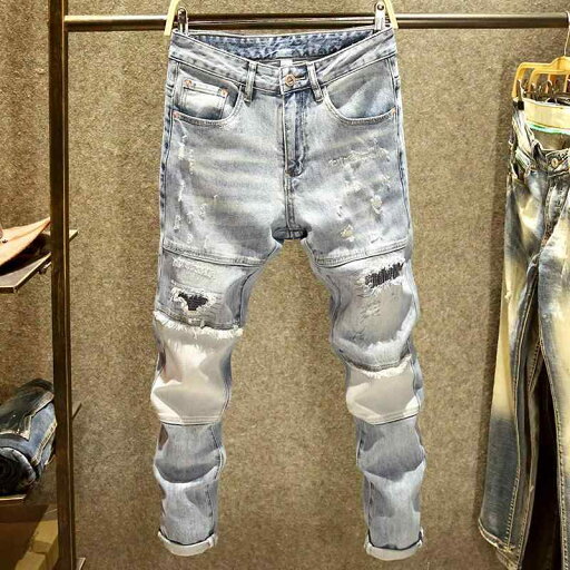 メンズ コットン ストレッチ デニム おしゃれ着 Gパン カジュアル 春 ダメージ加工 ジーンズ スリムフィット ストレッチ パンツ ライトカラー ファッション パンツ メンズ コットン ストレッチ デニム おしゃれ着 Gパン カジュアル 春 ダメージ加工 ジーンズ スリムフィット ストレッチ パンツ ライトカラー ファッション パンツ