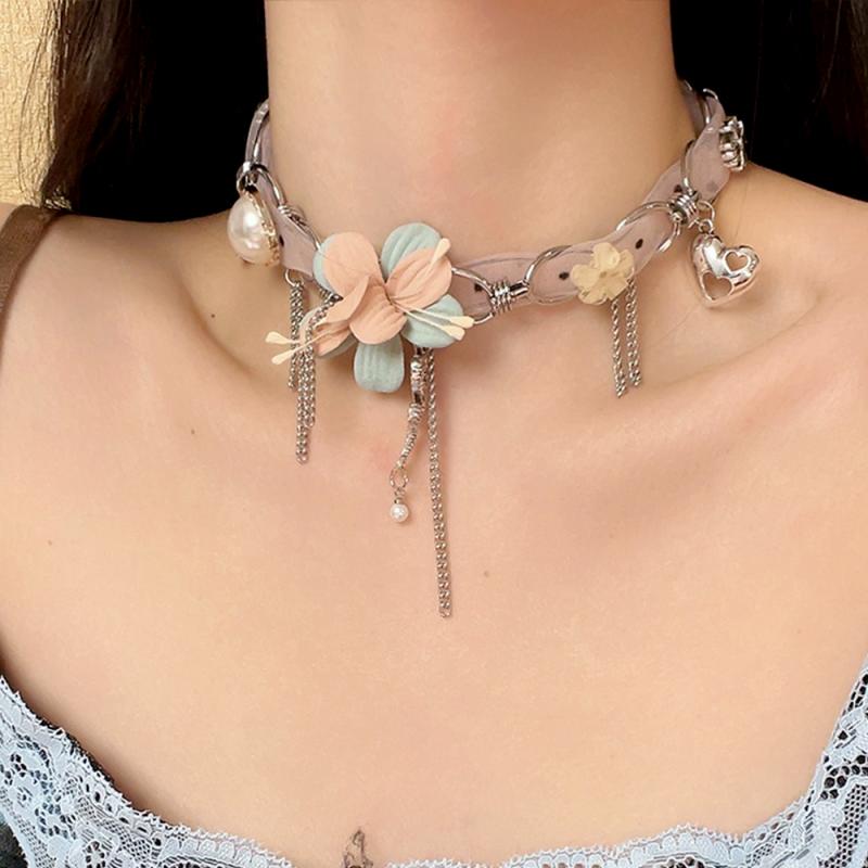 チョーカー レディース アクセサリー パンク マルチ エレメントフラワー タッセル ネックレス 女性 レトロ デコルテ チェーン クール フラワー クール