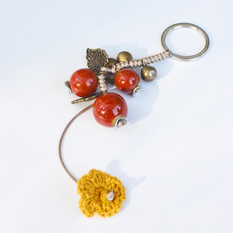 キーストラップ 古風 おしゃれ レディース アクセサリー ジュエリー セラミック キーホルダー レトロ 織り ペンダント キーホルダー ストラップ