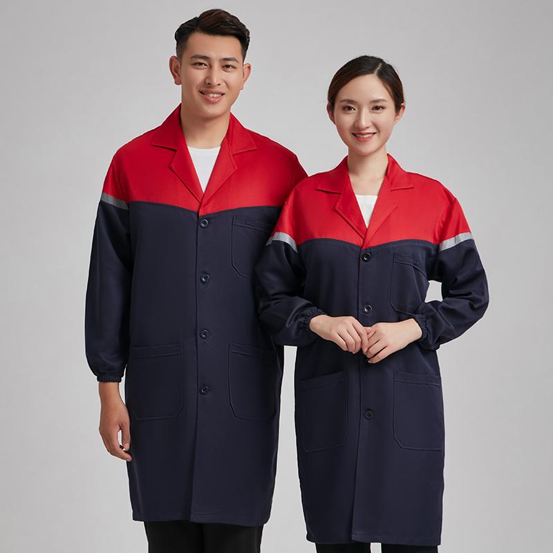 スタッフ ユニフォーム 制服 カラー ブロック 作業着 男性用 ロングコート 防塵 防汚 工場 輸送 服 倉庫用 薄手 労働 保護 服 レディース