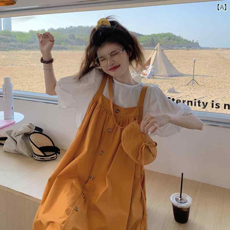 ロリータ ドレス ワンピース パフスリーブ ガール 半袖 プリンセス スカート サスペンダー 女性 かわいい 衣料品 夏 レディース