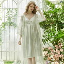 ネグリジェ パジャマ レディース 七分袖 レーシー ガウン シフォン キャミワンピース 2点セット 透け感 上品 ルーム ナイト ホームウェア