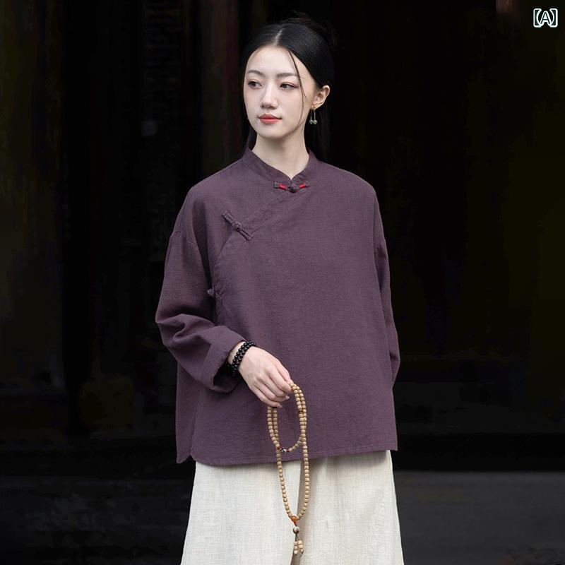 シャツ チャイナ風 シンプル カジュアル レトロ エスニック ナチュラルスタイル ゆったり リラックスフィット レディース ファッション