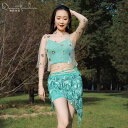 レディース ダンス ベリーダンス 練習 服 冬 タッセル グリーン スーツ 女性用 大人用 魅惑的 弾性 ロングスカート パフォーマンス