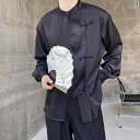 シャツ カジュアル 秋 チャイナ風 レトロ ボタン付き スタンドカラー 長袖シャツ メンズ レディース ファッション アシンメトリー 前立て 中国 禅 シャツ