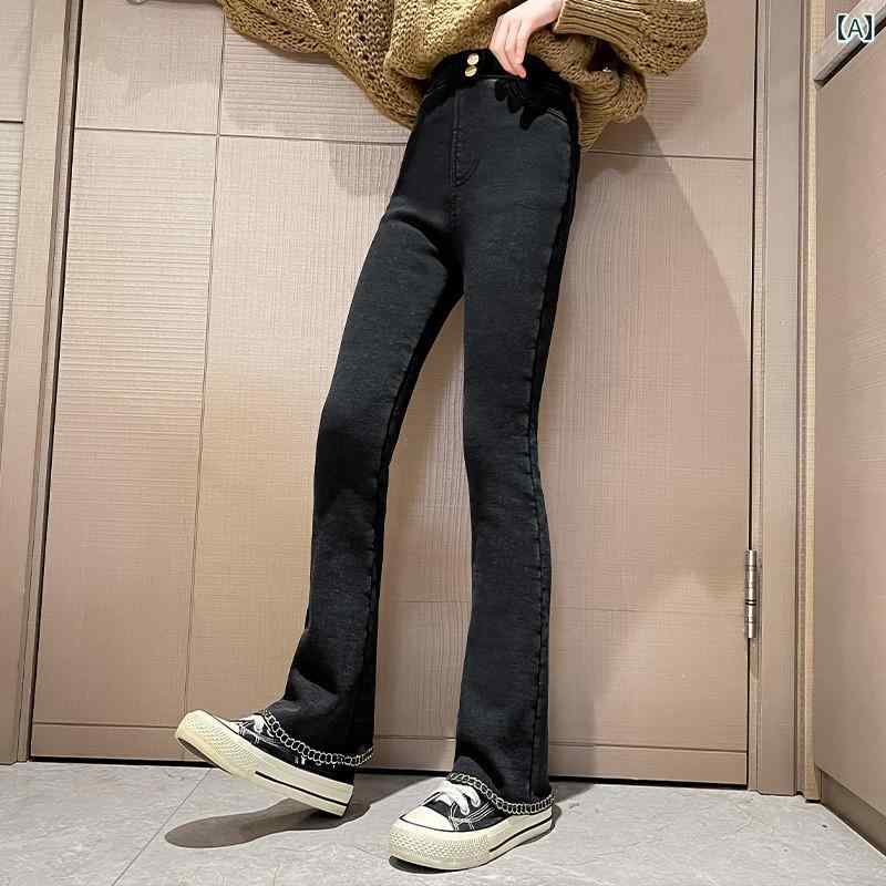 楽天way-ugoデニムパンツ 子供服 女の子 ジーンズ マイクロフレアジーンズ 秋冬 フリース シンプル スポーツ アウトドア 通園 通学 ホームウェア キッズ