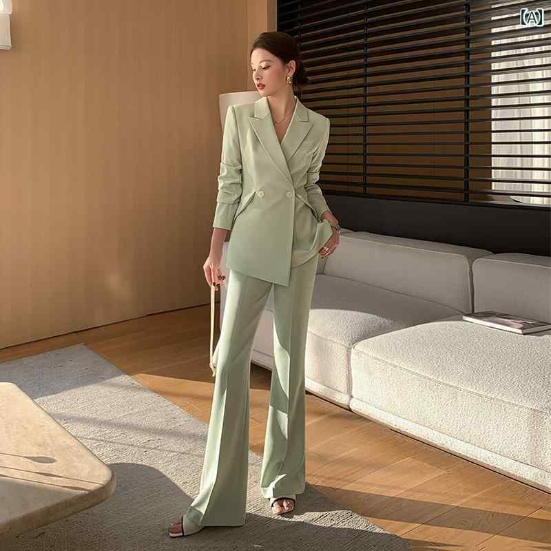レディース スーツ カジュアル フォーマル きれいめ 女性 ハイエンド ダブルブレスト スリムフィット ひさし襟 長袖 作業服 ビジネススタイル OLスタイル ファッション おしゃれ