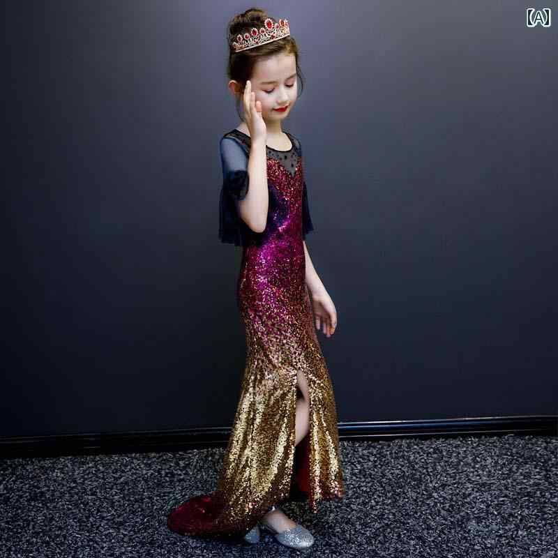 楽天way-ugo子供服 女の子 プリンセス ドレス ファッション オールシーズン ロング フィッシュ テール スカート ドレス スリット入り