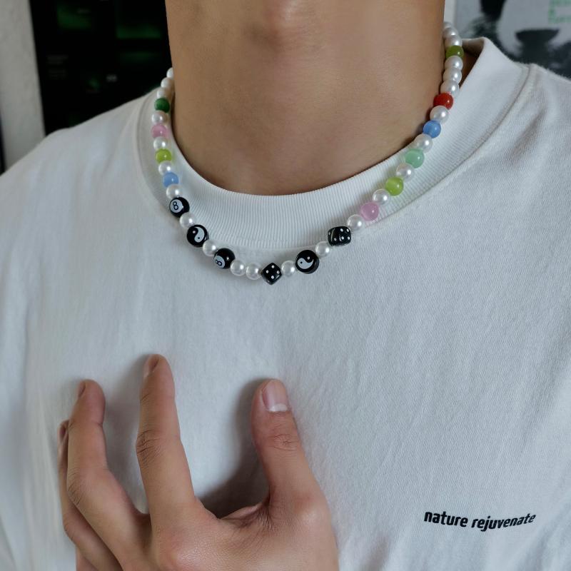 ネックレス 韓国 サイコロ スプライス カラフル ビーズ ネックレス ドーパミン レインボーパール チェーン メンズ ヒップホップ ストリート