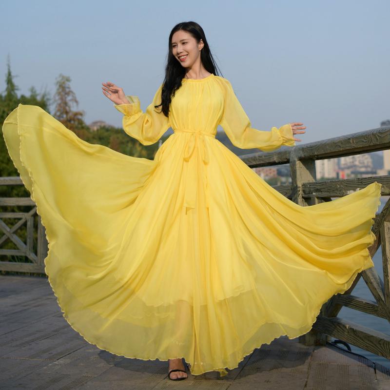 サマー ファッション おしゃれ ビーチ スカート ドレス 大きいサイズ 足首丈 シフォン ロングスカート ビッグ スイング 写真 スカート 海辺 休暇 フェアリー スカート