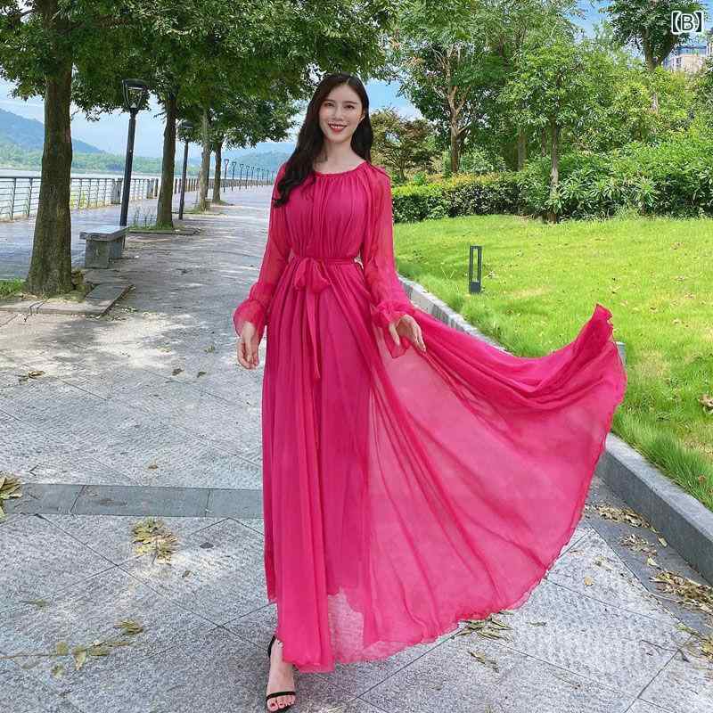 サマー ファッション おしゃれ ビーチ スカート ドレス 大きいサイズ 足首丈 シフォン ロングスカート ビッグ スイング 写真 スカート 海辺 休暇 フェアリー スカート