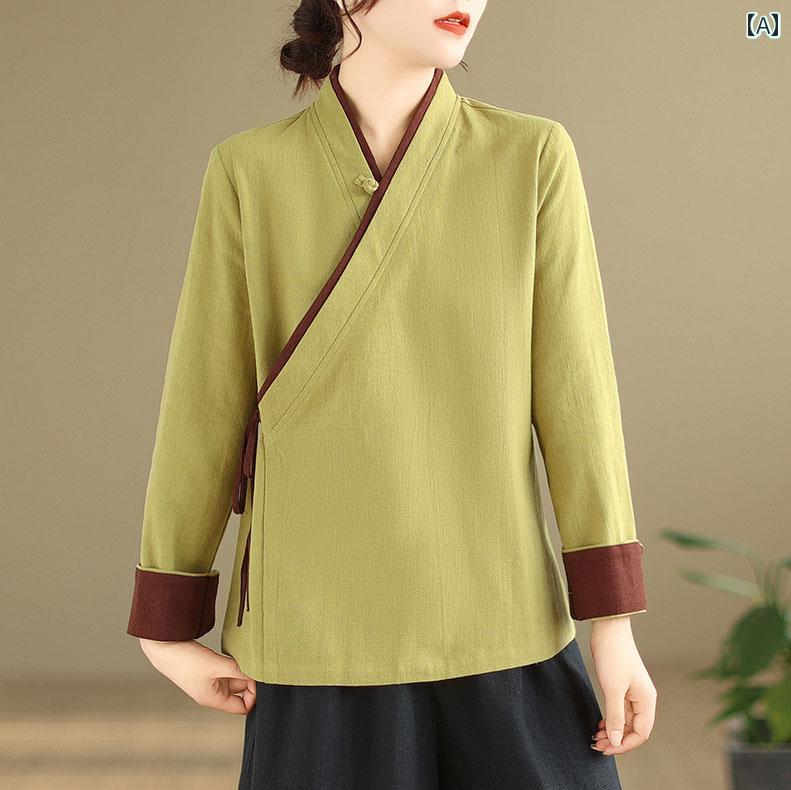 レディース カジュアル シャツ 茶道衣 トップス 春夏 チャイナ風 仏教 瞑想服 在家服 禅 中国 作業着 中華スタイル