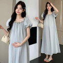 ワンピース マタニティ 夏服 半袖 サマーワンピ ロングドレス ラウンドネック 日常使い レディース カジュアル シンプル ゆったり