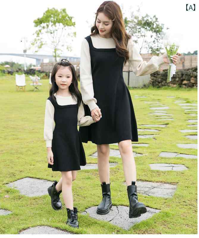楽天way-ugo親子服 レディース 大人用 キッズ 子供 親子 リンクコーデ お揃い ペアルック 家族 ワンピース 春秋 レトロ ニット シンプル