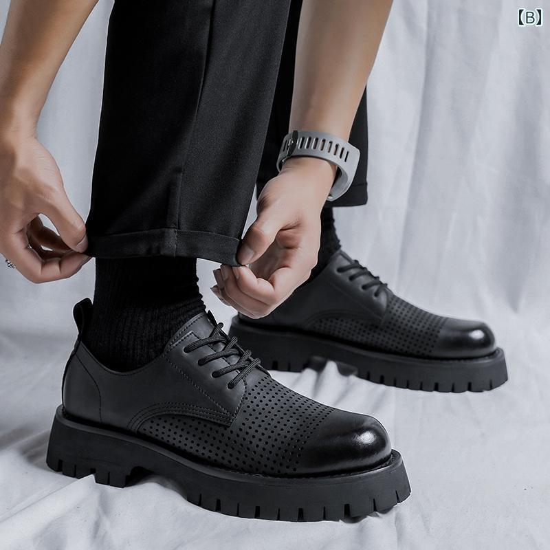 夏 メンズ 革靴 シューズ フォーマル カジュアル 厚底 防臭性 ラウンドトゥ プリティシュ