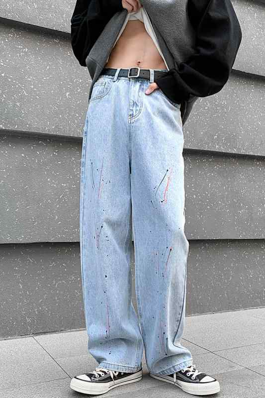 メンズ ストリート ジーンズ ストレートレッグ モップ パパ パンツ ゆったり 学生 ストリートパンツ ミ..