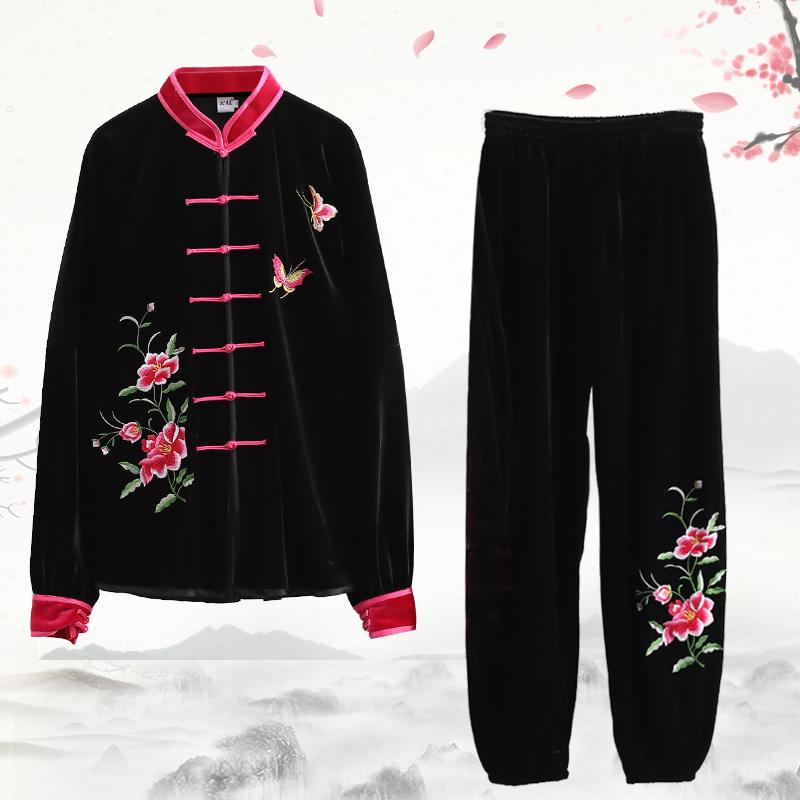 太極拳 ウェア 体操 武術着 カンフーウェア スポーツウェア トレーニングウェア ベルベット 冬用 中国 太極拳 練習 競技 パフォーマンス エレガント レディース