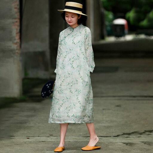 ワンピース エスニック ナチュラルスタイル リラックスフィット レディース 婦人服 ドレス チャイナ風 中華風 春 長袖 ワンピース エスニック ナチュラルスタイル リラックスフィット レディース 婦人服 ドレス チャイナ風 中華風 春 長袖