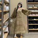 アンサンブル ニット カーディガン レディース 春 大きいサイズ ボリューム袖 Vネック キャミ ワンピース ロング ボレロ ショート アウター 羽織り 長袖 リブ あったかい 防寒 保温 おしゃれ カジュアル レトロ フリンジ ブラック カーキ グレー