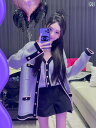 アンサンブル ニット セット 春 Vネック インナー レディース セット おしゃれ ボタン ロング ショートパンツ 大きいサイズ カラーブロック 黒