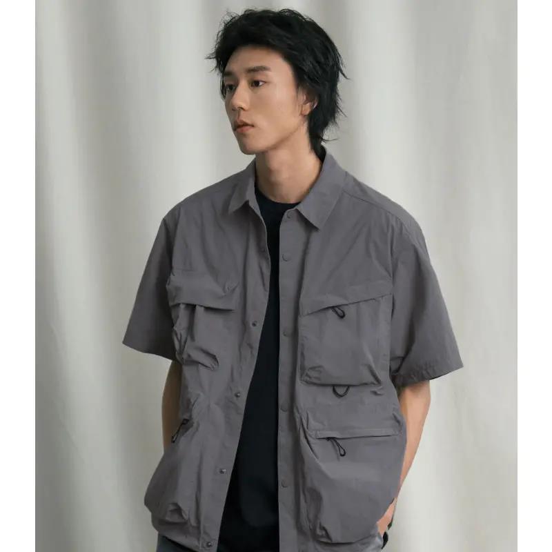 メンズ シャツ 夏 マルチ ポケット 機能的 半袖 トップス 作業着 ワークウェア アウトドア キャンプ ハイキング 登山 カジュアル アメリカン