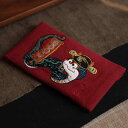 刺繍 蛇年 赤 封筒 バッグ 新年 幸運 財布 プレゼント チャイナ風 中国 かわいい 小銭入れ ボタン ココナッツシェル 雑貨 レディース