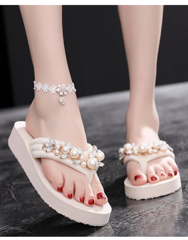 サンダル パール スリッパ レディース ビーチ ミッドヒール 滑り止め 厚底 アウトドア おしゃれ 女性用 夏 ビーチ シューズ