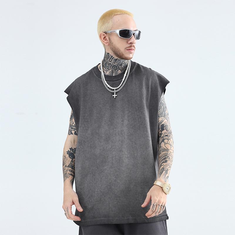 メンズ カジュアル おしゃれ チョッキ ベスト ウォッシュ加工 アンティーク アメリカン 大きいサイズ バスケットボール スポーツ フィットネス コットン ノースリーブ Tシャツ オーバーサイズ ゆったり