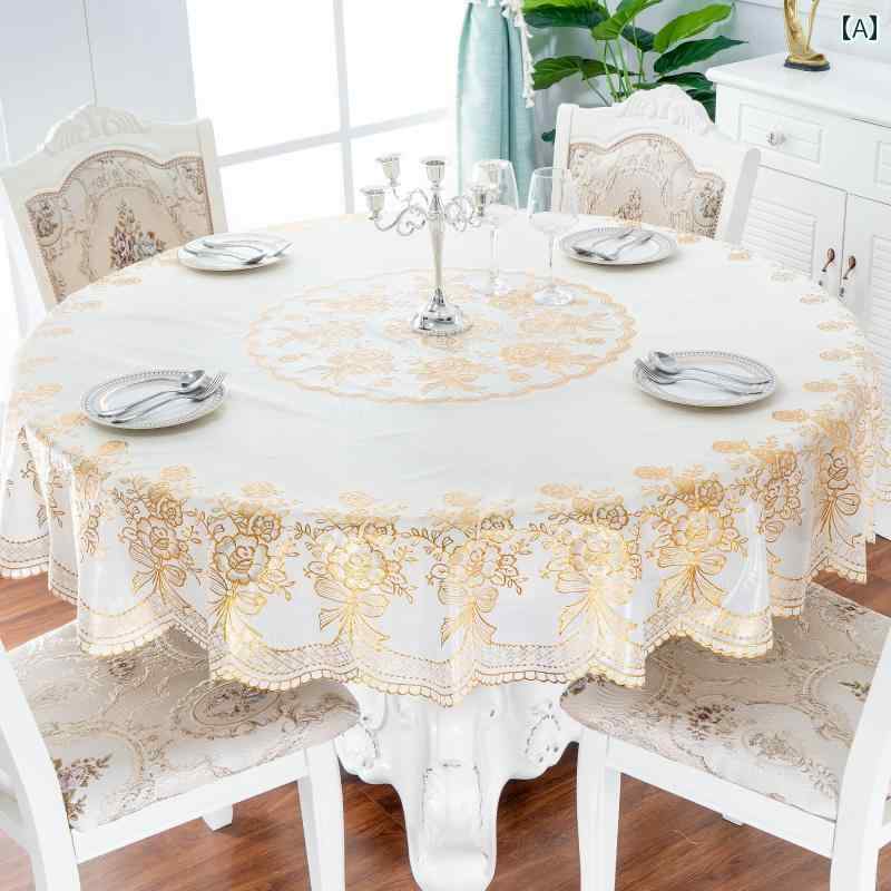 テーブルクロス 円形 おしゃれ 撥水 防水 耐油 耐熱 花柄 丸型 PVC 傷防止 滑り止め 厚手 120 180cm 大きいサイズ ラウンド デスク カバー 家庭用 リビング ホテル インテリア コーディネート ヨーロピアン ゴールド ピンク ベージュ