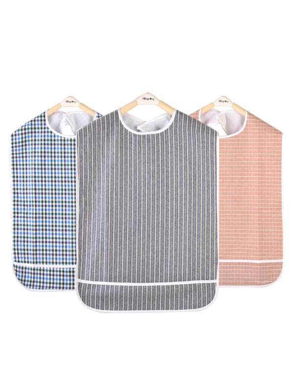 介護用エプロン 食事 大人 高齢者 シニア 男女兼用 防水 施設 老人ホーム 入院 食べこぼし キャッチ お手入れ簡単 おしゃれ チェック ストライプ グレー ...