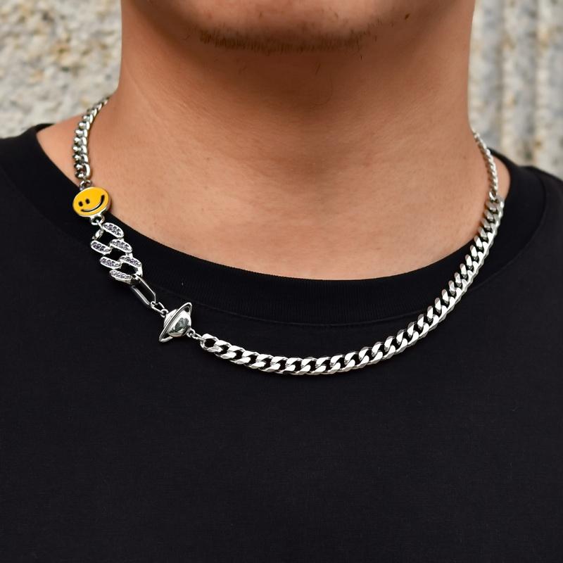 ネックレス HIPHOP ジュエリー ユニセックス パープル 散りばめられた キューバ チェーン スマイリーフェイス 男性用 ヒップホップ アメリカン ボーイ チェーン