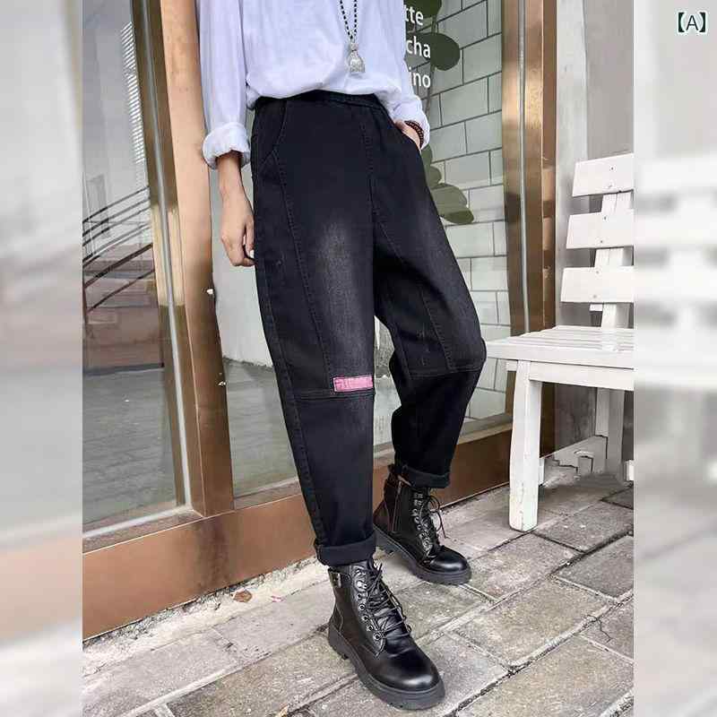 デニムパンツ レディース 春秋 韓国 ゆったり ワイドレッグ ボトムス ズボン ウォッシュド クラッシュ加工 クロップド カジュアル レトロ おしゃれ 通気性 柔らかい 大きいサイズ 黒