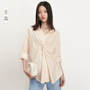 マタニティ 仕事着 トップス レディース 春秋 長袖 シャツ 襟 ボタン ツイスト 切り替え ゆったり ソフト 通気 おしゃれ 個性的 無地