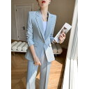 パンツスーツ レディース 春夏 長袖 スタイリッシュ おしゃれ オフィス 通勤 ビジネスウェア 無地 シンプル 大きいサイズ ジャケット グレー
