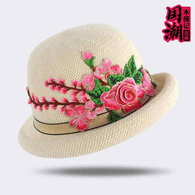 ハット レディース 秋 おしゃれ 帽子 女性 エスニック 刺繍 花 春 ニット フィッシャーマン 日焼け防止 日よけ 夏(4)