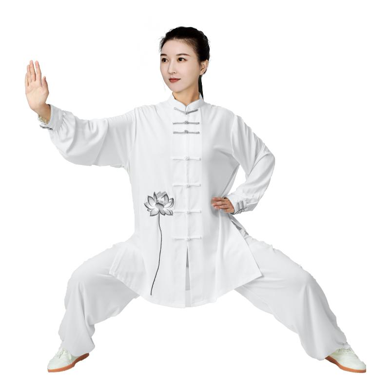 太極拳 服 レディース メンズ 春夏 秋 上下セット 練習 発表会 パフォーマンス 通気性 柔らかい 刺繍 ポケット付 カジュアル 大きいサイズ 蓮の花 丈 グ...