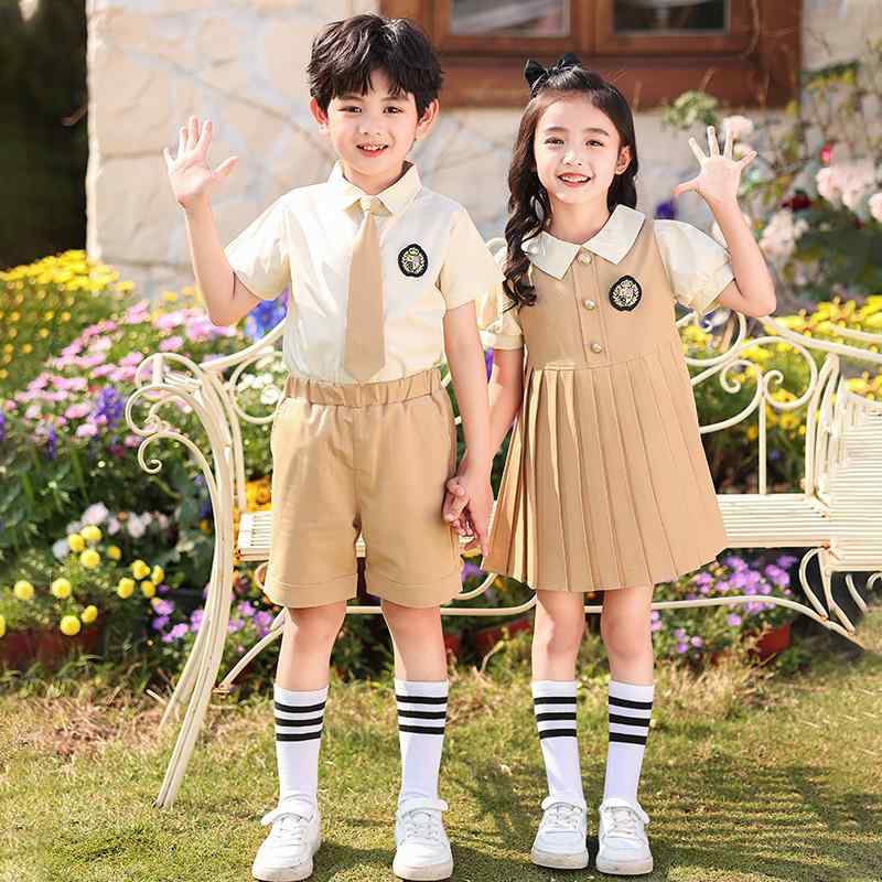 制服風 衣装 キッズ 半袖 春夏 男の子 女の子 上下セット シャツ ショートパンツ ポケット ワンピース プリーツ ネクタイ 靴下 ワッペン おしゃれ 発表会