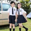 制服風 衣装 キッズ 半袖 春夏 男の子 女の子 上下セット シャツ 前開き ショートパンツ ミニスカート プリーツ ネクタイ ワッペン リボン 靴下 快適 通...